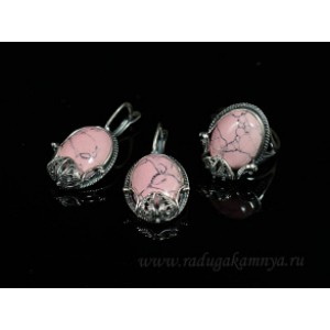 Кольцо и серьги кахолонг (имитация), цвет розовый