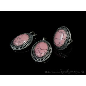 Кольцо и серьги кахолонг (имитация), цвет розовый