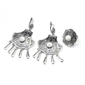 Кольцо и серьги (мельхиор) с кахолонгом