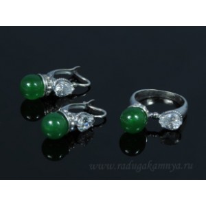 Кольцо и серьги кварц (имитация хризопраза) .