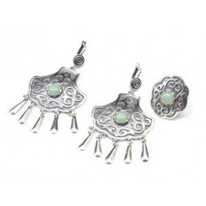 Кольцо и серьги (мельхиор) с кварца (имитация нефрита) .