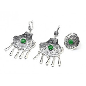 Кольцо и серьги (мельхиор) с кварцем (имитация хризопраза)