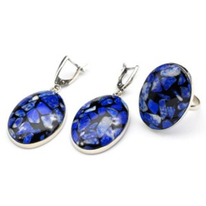 Кольцо и серьги " Мозаика " из лазурита