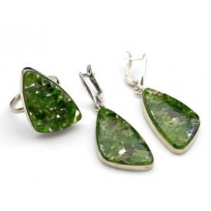 Кольцо и серьги " Мозаика " хромдиопсид