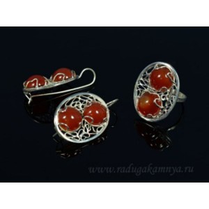 Кольцо и серьги с сердоликом