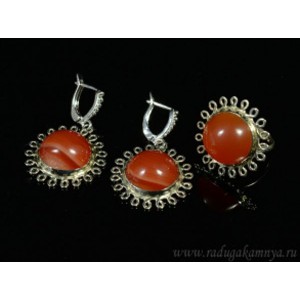 Кольцо и серьги сердолик