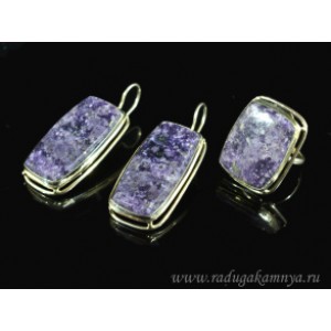 Кольцо и серьги флюорит прямоугольник