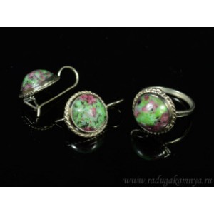 Кольцо и серьги цоизит " Круг "