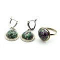 Кольцо и серьги цоизит " Круг "