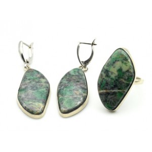 Кольцо и серьги лиственит " Грация "