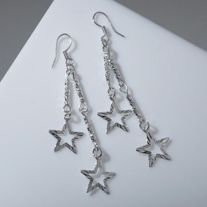 Серьги висячие "Звёзды" на цепочках, цвет серебро