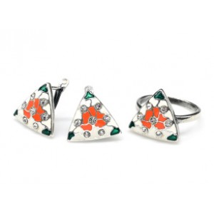 Кольцо и серьги с горячей эмалью  .