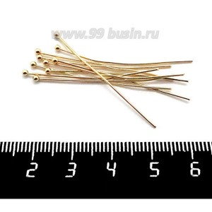 Пины с шариком 40*0,6*1,8 мм, нержавеющая сталь, цвет золото, 10 штук/упаковка
