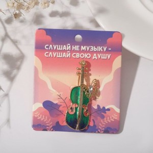 Брошь "Скрипка" с бабочкой, цвет сине-зелёный, цвет золотистый Брошь "Скрипка" с бабочкой, цвет сине-зелёный, цвет золотистый