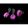 Кольцо и серьги с агатом тонированным, цвет  фуксия
