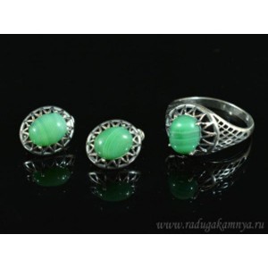 Кольцо и серьги с агатом тонированным цвет зеленый