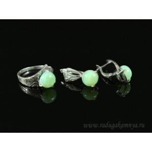 Кольцо и серьги с агатом тонированным цвет зеленый