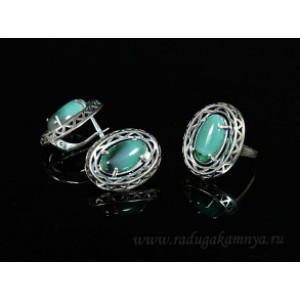Кольцо и серьги с агатом тонированным, цвет  зеленый