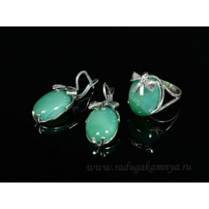 Кольцо и серьги с агатом тонированным, цвет зеленый Кольцо и серьги с агатом тонированным, цвет зеленый