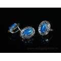 Кольцо и серьги с агатом тонированным, цвет  синий