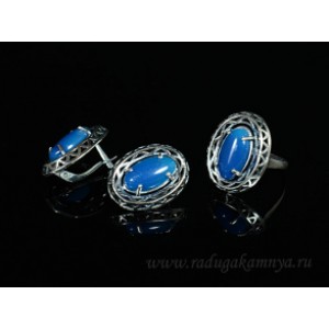 Кольцо и серьги с агатом тонированным, цвет  синий