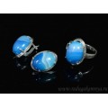 Кольцо и серьги с агатом тонированным, цвет голубой