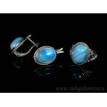 Кольцо и серьги с агатом тонированным, цвет голубой