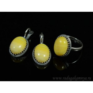 Кольцо и серьги с агатом тонированным, цвет желтый