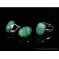 Кольцо и серьги с агатом тонированным, цвет зеленый