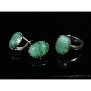 Кольцо и серьги с агатом тонированным, цвет зеленый