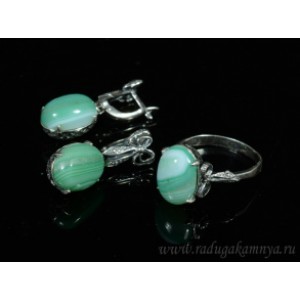 Кольцо и серьги с агатом тонированным, цвет зеленый