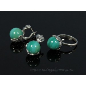 Кольцо и серьги с агатом тонированным, цвет зеленый