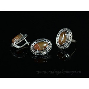 Кольцо и серьги с агатом тонированным, цвет кофе