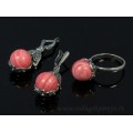 Кольцо и серьги с агатом тонированным, цвет красный .