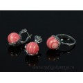 Кольцо и серьги с агатом тонированным, цвет красный