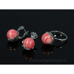 Кольцо и серьги с агатом тонированным, цвет красный