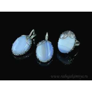 Кольцо и серьги с агатом тонированным, цвет лаванда Кольцо и серьги с агатом тонированным, цвет лаванда