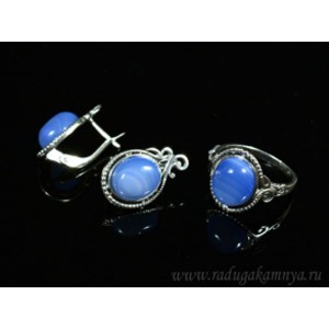 Кольцо и серьги с агатом тонированным, цвет лаванда