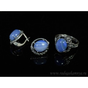 Кольцо и серьги с агатом тонированным, цвет лаванда .