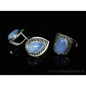 Кольцо и серьги с агатом тонированным, цвет лаванда.