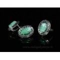 Кольцо и серьги с агатом тонированным, цвет свет.зеленый .