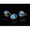 Кольцо и серьги с агатом тонированным, цвет синий .