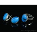Кольцо и серьги с агатом тонированным, цвет синий