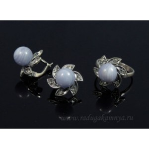 Кольцо и серьги с голубым агатом (имитация) ( сапфирин )