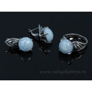 Кольцо и серьги с голубым агатом (имитация) ( сапфирин )
