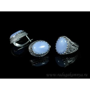 Кольцо и серьги с голубым агатом (имитация) ( сапфирин ) .