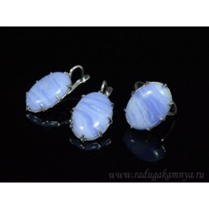 Кольцо и серьги с голубым агатом (имитация) ( сапфирин )