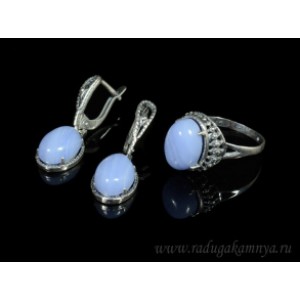 Кольцо и серьги с голубым агатом (имитация) ( сапфирин )