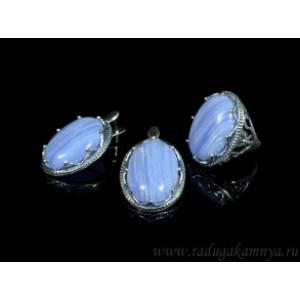 Кольцо и серьги с голубым агатом (имитация) ( сапфирин )