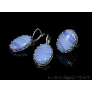 Кольцо и серьги с голубым агатом (имитация) ( сапфирин )
